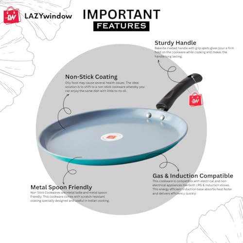 Image of LAZYwindow Cookware Combo Set, Induction Base Elite Nonstick Dosa Tawa with Plastic Whisker and Hand Blender
