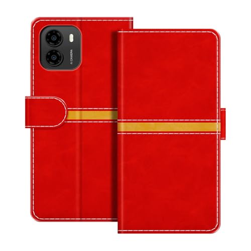 ESACMOT レザーウォレットケース AGM Note N1 との互換性あり 横ストライプデザイン カード収納付き マグネット式手帳型カバー (レッド)