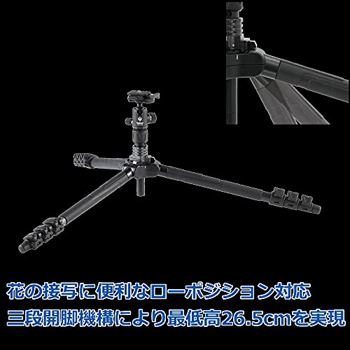 ベルボン Velbon トラベル カーボン三脚 GUT-E443 AZ 4段 レバーロック 脚径22mm 小型 反転収納 自由雲台 (トルク調整対応) コマ止め方式 クイックシュー対応 カーボン脚 017915500815