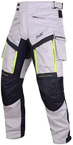HWK Motorcycle Pants Cargo Pants Work Pants for Men Dirt Bike Adventure Dualsport Racing Riding Rain Waterproof Pant Hi-Vis 4-Season Armored All-Purpose (Waist40''-42' Inseam34'') Silver