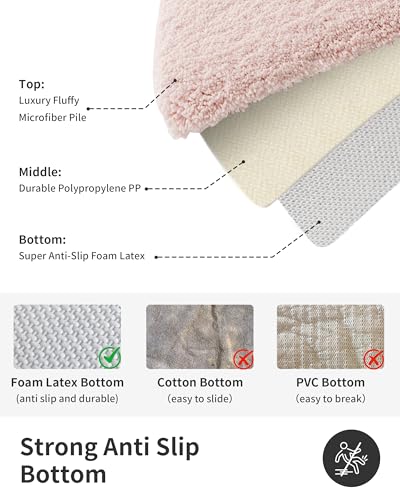 ILANGO Pink Bathroom Rugs 24" × 17" Non Slip & Super Absorbent Extra Thick Soft, Washable Bath Mat for Floor, Non Shedding Microfiber Plush Holiday Bath Rug with Rubber for Shower Sink