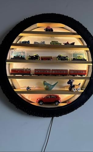 Image of Apnatva 24 Inch Wooden Wall Hanging Lighting Tyre - Perfect for Home Decor, Hot Wheels Display, Kids' Toys Stand & Birthday Gift (Without Toys) (Yellow)