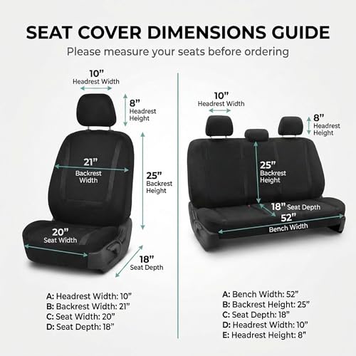 Image of FH Group Car Seat Covers Full Set Cloth - Universal Fit Automotive Covers, Low Back Front Solid Cover, Washable Cover for SUV, Sedan and Van Black