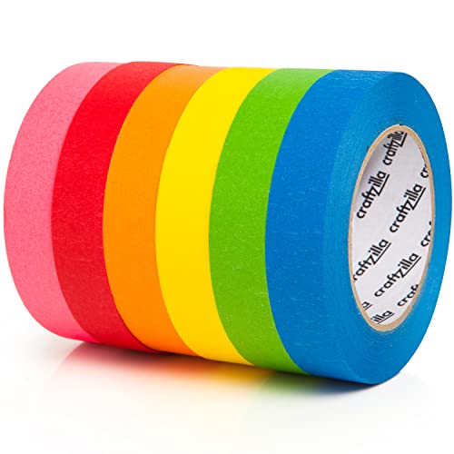 Craftzilla Colored Masking Tape - 6 Color Masking Tape Rolls - 990 Feet x 1 Inch Painters Tape - Colored Painters Tape Assortment - Painter Tape - Craft Tape - Labeling Colorful Masking Tape