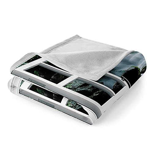 Couverture polaire paysage cascade vert blanc KnSam plaid - 7