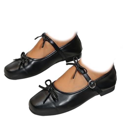 Women's Ballet Flats with Strap – Mary Jane Flats for Women Comfortable Dressy Silver Shoes, Vintage Square Toe Slip On Flats