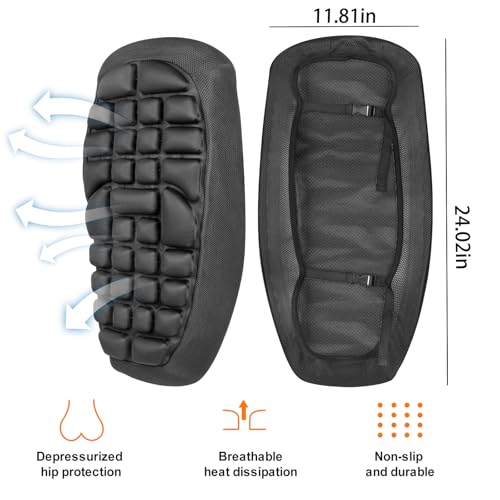 JFT Motorcycle Seat Cushion Air Pad, Pressure Relief Ride Motorcycle Air Cushion Large for Cruiser Touring Saddles, Shock-Absorbing Motocycle Seat Air Pad for Long Time Riding (Black)