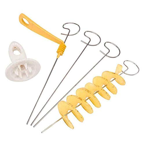 New Manual Potato Twister Slicer Twister Tornado Slicer Reusable Stainless Steel Screw Slicer Cutter Spiralizer Potato Chipper with 4 Stainless Steel Stick