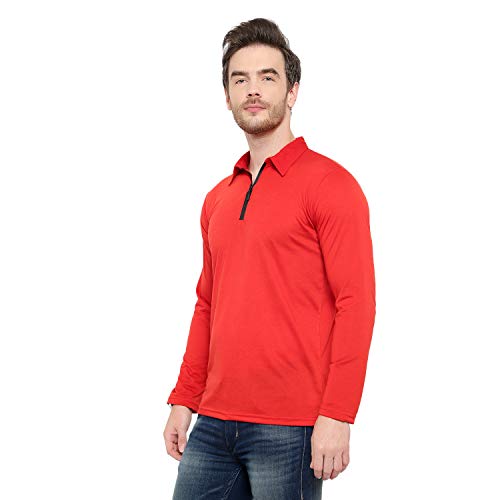 Image of Men's Cotton Blend Full Sleeve Zip Neck Polo T-Shirt (Pack of 1)