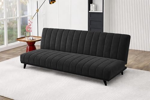 Image of Rosebell- Velvet Fabric Sofa Cum Bed 3-Seater Foldable Convertible Sofa, Modern Tufted Design Couch for Living Room, Guest Room & Office Black Color