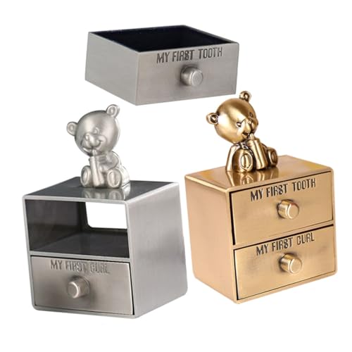 Beatifufu Baby Teeth Box Set Metal Curl Storage First Tooth Keepsake Organizer 2pcs