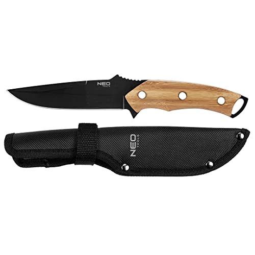 NEO TOOLS Cuchilla táctica de 25 cm de longitud, construcción de pivote, hoja de 14,5 cm, mango de bambú, acero inoxidable 3Cr13, hoja recubierta de titanio, bolsa de nailon, cuchillo plegable de