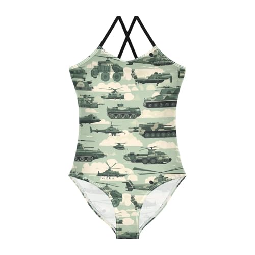Army Girls One Piece Swimsuits Vehicles Sport Halter Swimwear Beach Bathing Suit 3T