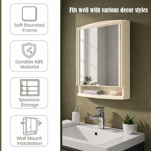 Image of JD FRESH Unbreakable Bathroom Cabinet with Mirror /Wall Mount Mirror Cabinet for Wash Basin /Bathroom Organizer Cabinet /Multipurpose Wall Storage Organizer /Decorative Prime Look (Ivory)