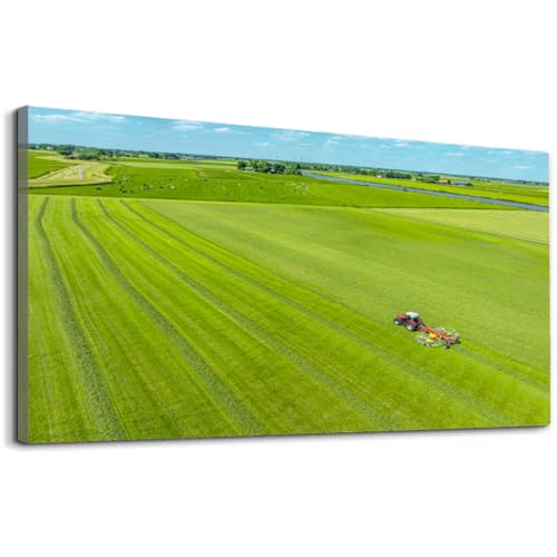 Wibinuki Canvas Wall Art Tractor with Rotary Rake