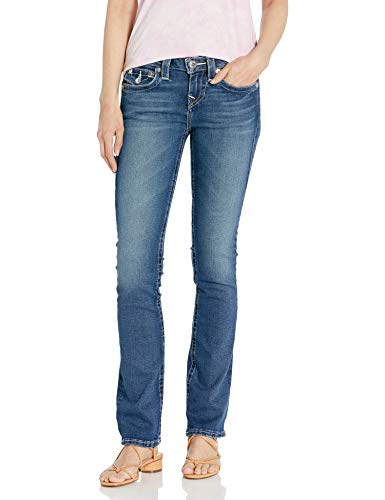 True Religion Women's Billie Mid Rise Straight Leg fit Jean with Back Flap Pockets, Sagittarian Stretch, 23