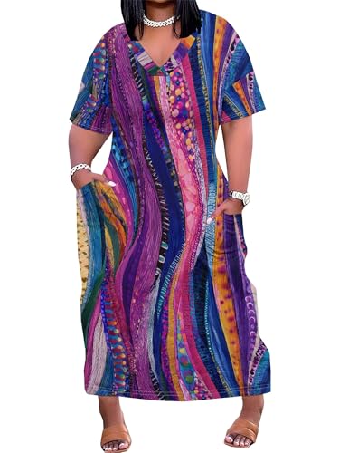 Image of SUZONANA Plus Size Dresses for Curvy Women African Print American Dress Summer Outfits Casual Loose with Pocket