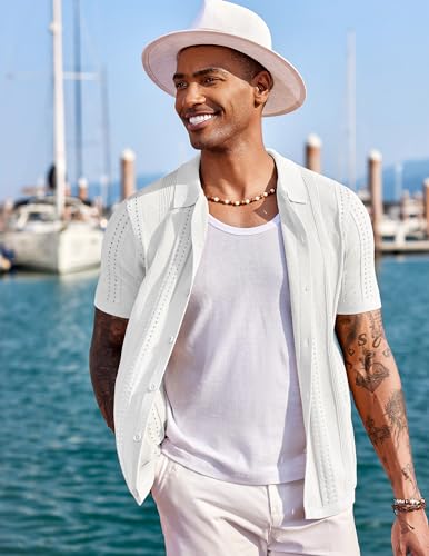 Coofandy Men'S Short Sleeve Knit Polo Shirts Vintage Lightweight Breathable Button Down Cardigan Golf Shirts thumb #3