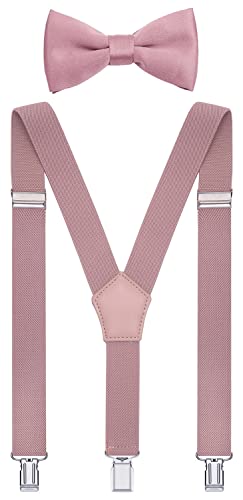 Image of Men's Boys' Bow Tie and Suspenders Set Y Shape Adjustable Elastic