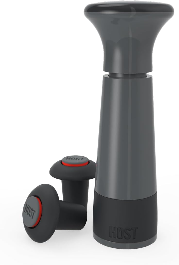 Host AirLOCK Wine Saver Pump and Wine Preserver with Wine Stoppers Vacuum Sealer Wine Pump and Wine Vacuum Bottle Stopper, set of 3, Black