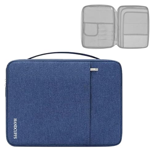 Image of Handcuffs Document Organizer | Waterproof | Portfolio | Zipper | Case | Bags | Professional | A4 Paper | File | Folders | Certificates | Storage Bags (Blue)
