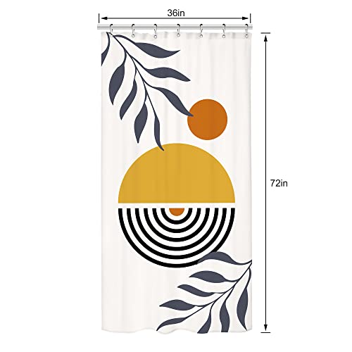 Image of Riyidecor Stall Small Abstract Boho Mid Century Half Size Dorm Shower Curtain 36x72 Inch Funky Geometric Minimalist Aesthetic Modern RV Single Narrow Decor Fabric Bathroom Set Polyester Waterproof