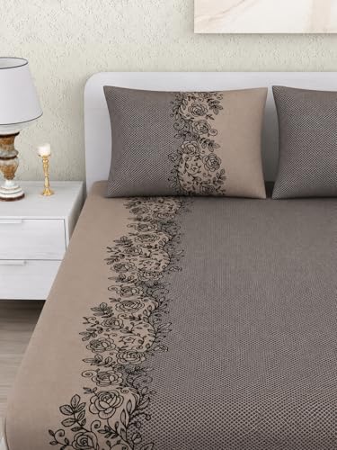 Image of VOMZER 320 TC Cotton Feel All Around Elastic Fitted Bedsheets King Size, Premium Elastic Fitted King Size Bed Sheet for Double Bed with 2 Pillow Covers, Size- 78 inch x 72 inch (Coffee)