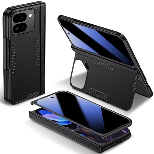 for Google Pixel-9-Pro Fold Privacy Case: Hidden Kickstand, Hinge Protection, Built in Anti-spy Screen Protector, Slim & Sleek, Original Hard Protective Thin Phone Case for Pixel 9 Pro Fold (Black)