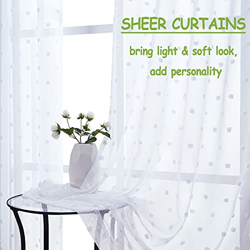 Fmfunctex Sheer White Curtains 63" Pom Pom Window Curtain Drapes For Living Room Light Filtering Voile Drapes For Bedroom Decorative Nursery Room Rod Pocket Curtain Set 54" W X 2Pcs #TOP2