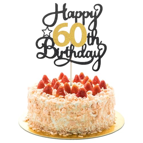 1PCS 60th Birthday Cake Topper 60th Happy Birthday Decorations for Men Women Anniversary Party Cake Decorations Supplies