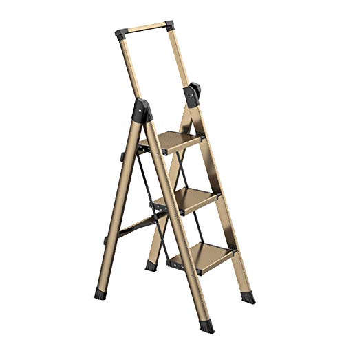 Tabourets Échelle de Tabouret Pliante en or à 3 Marches pour la Maison, Échelle de Sécurité pour Bureau/Garage avec Main Courante Réglable, Échelle Légère en Aluminium Cover