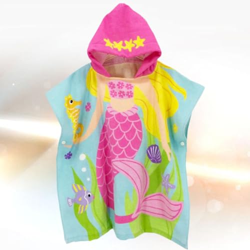 Toalla de playa con capucha de algodón ligera toalla poncho infantil sirena 4