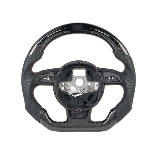 Carbon Fiber Smart Steering Wheel for Audi RS7 Perforated Leather with 20 LED Shift Indicator Grip D-shaped Flat-bottom Steering Wheel for 2012-2016 Audi RS3-RS7