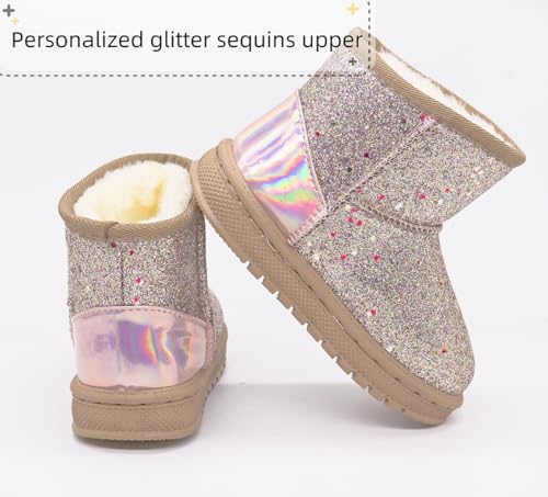 Image of Girls Winter Boots Toddler Girl Boots Warm Sparkle Sequin Outdoor Non-Slip Snow Boot for Little kids