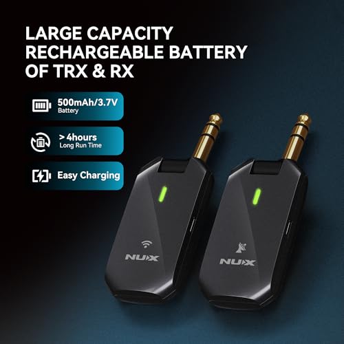 NUX C-5RC 5.8GHz Wireless Guitar System for Active or Passive Pickup Guitar, Charging Case included, UHF Guitar Wireless Transmitter Receiver Low Interference, Auto Match