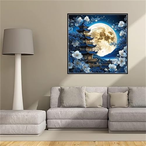 Kit Broderie Peinture Diamant Temple de la Lune anti-stress pour Déco Murale 5D