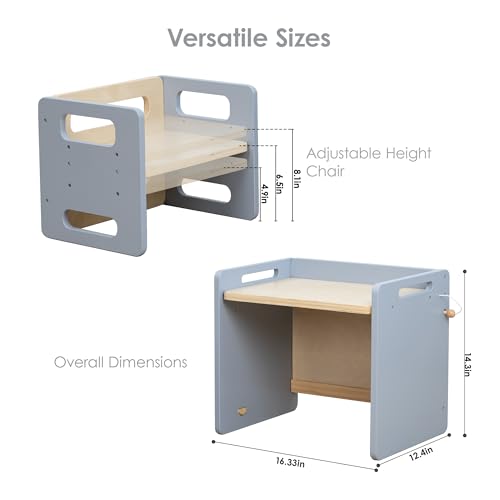 Image of Montessori Weaning Table and Chair Set, Adjustable Toddler Table, Grey | Adjustable Wooden Design for Meals, Learning, Play, and Everyday Routines