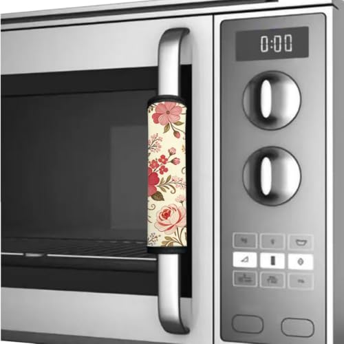 Image of Refrigerator Door Handle Covers Set of 6 Kitchen Electrical Appliance Decor Handles Keep Clean Anti-Slip Fridge Accessories Home Decor, Pink Floral Cream White