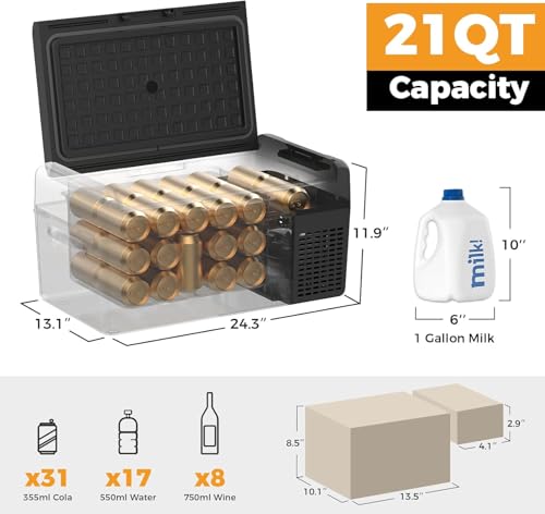 Image of Setpower Electric Cooler 21QT Car Refrigerator 12V Fridge RF20 | 35db,50H Keep cool,15-Mins Fast Cool,-4℉~68℉,Portable Fridge for Car Camping Truck RV SUV,1 Year Support on whole car fridge