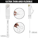 Elecan Cat 6 Flat Ethernet Cable 0.6 Ft/5 Pack, High Speed Slim Short Patch Cables Internet Cables, 30 AWG Pure Copper 10Gbps 500MHz,Thin Flexible for POE Cat6 Cat 5e Cat 5 Network Cable Cord-White - Image 3