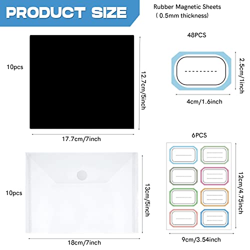 Image of 20Pcs Rubber Magnetic Sheets 0.5mm Thickness with Clear Stamp Die Storage Pockets 48 Label StickerResealable Plastic Storage Pocket Large Envelope Case Cutting Dies Stencil Organizer forCard Making