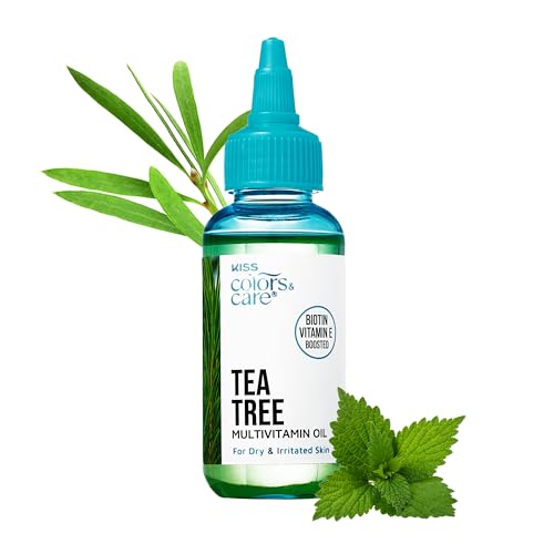 KISS Colors & Care Tea Tree Multivitamin Oil for Hair & Skincare, Infused with Biotin, Vitamin E and Natural Oils for Long-Lasting Hydration & Repair, 2.5 fl. oz.