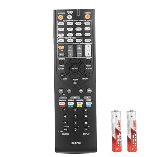 RC-879M RC879M Remote Control Compatible with Onkyo AV Receiver HT-R393 HT-R593 TX-SR333 TX-NR535 HTR393 HTR593 TXSR333 TXNR535 Replacement Controller with Batteries