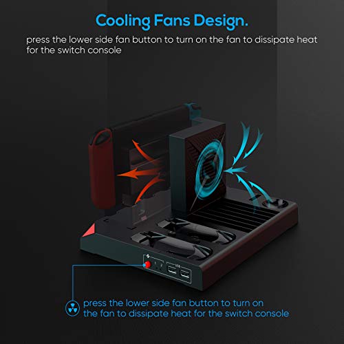Cooling Charging Dock for Nintendo Switch Pro Controller and JoyCons with Cooling Fan, Multifunctional Storage Rack Charging Stand for Nintendo Switch Accessories and Accessories Headphone Storage - Thumbnail 4