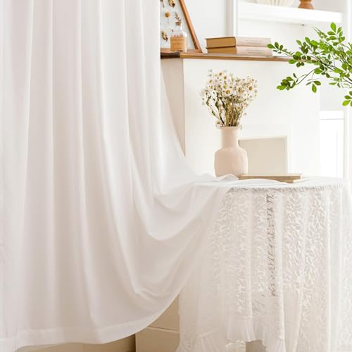 Image of MYSTIC-HOME Sheer Curtains 84 Inches Long 2 Panels Privacy White Sheer Drapes with Light Filtering Fabric for Bedroom Curtains for Living Room Rod Pocket&Back Tab Tops, Soft Voile Cortinas 52 inchW x 84 inchL
