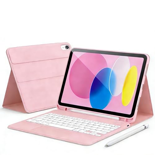 Pnoyws Keyboard Case for iPad A16 11th Gen 2025 11 Inch/10th Gen 2022 10.9 Inch - Detachable Bluetooth Keyboard with Pencil Holder & Multi-Angle Anti-Slip Stand(PINK)