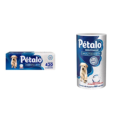 Pétalo Servilleta, Paquete con 420 piezas de hoja sencilla + Servitoalla Multicortes, 180 Hojas