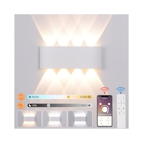 LED Wandleuchte Innen mit Fernbedienung APP, 8W Smart Wandlampe Dimmbar 2700K-6500K CCT Einstellbar Helligkeit Modern Up Down Wandbeleuchtung mit Nachtlicht Modus für Schlafzimmer Wohnzimmer Flur