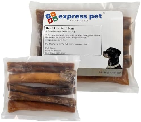 5 x 15cm (6-7") Inch Premium Extra Thick Bulls Pizzles Bully Dental Sticks Dog Treat Chews - 150g
