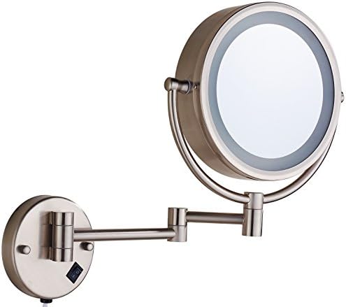 Cavoli Bathroom Extension Mirror 9 Inches with LED Lighted 7X Magnification Beauty, 3 Colors Lights Modes,13" Extension Arm Magnifying Vanity Mirror Electric Plug Powered, Brushed Nickel